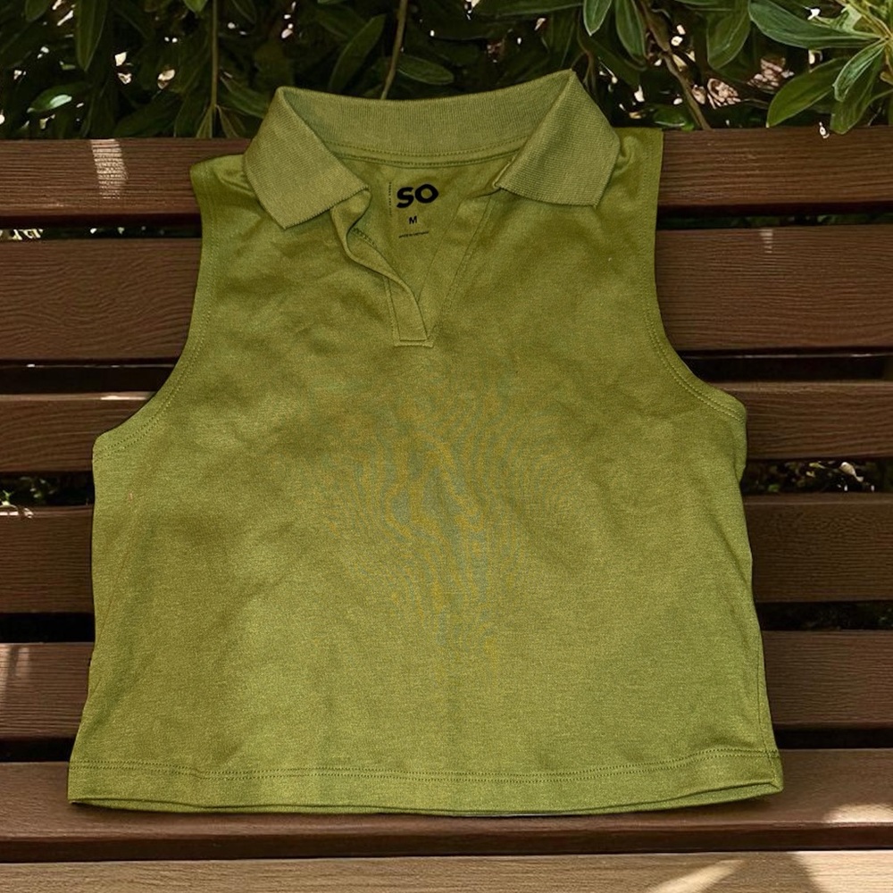 SO Juniors Olive Green Sleeveless Polo Top (M) NWT